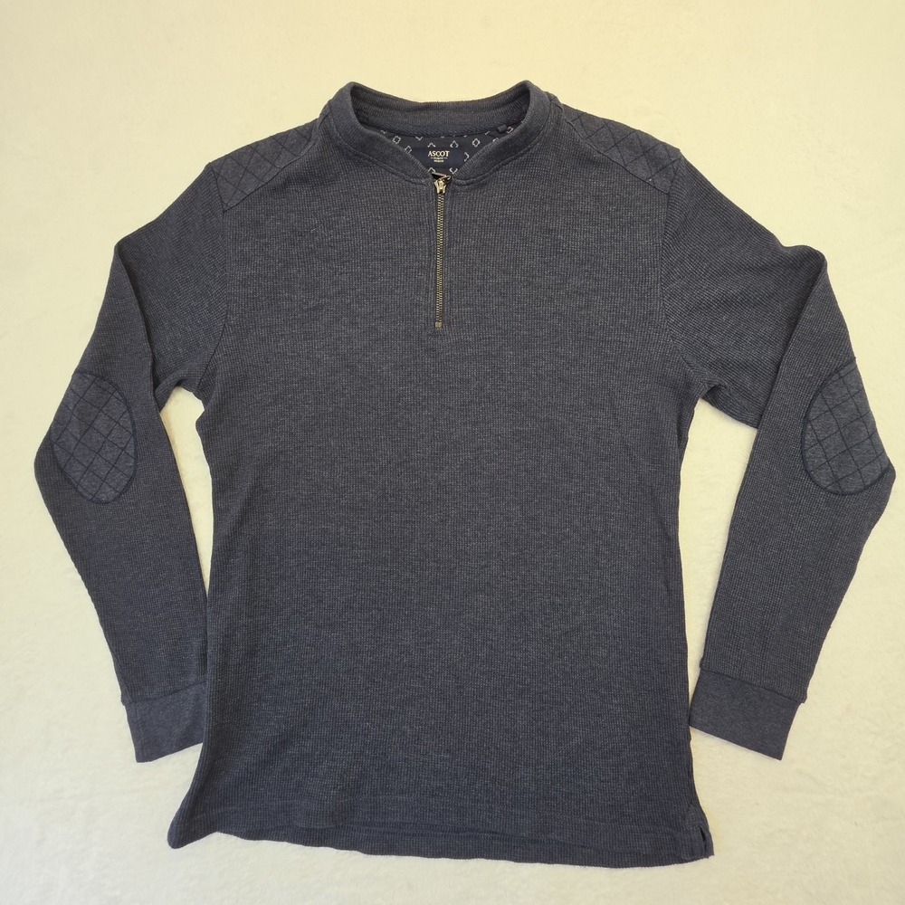 Ascot Slim Fit Thermal Shirt Men's Medium Gray 1/4 Zip Elbow Patch Cotton